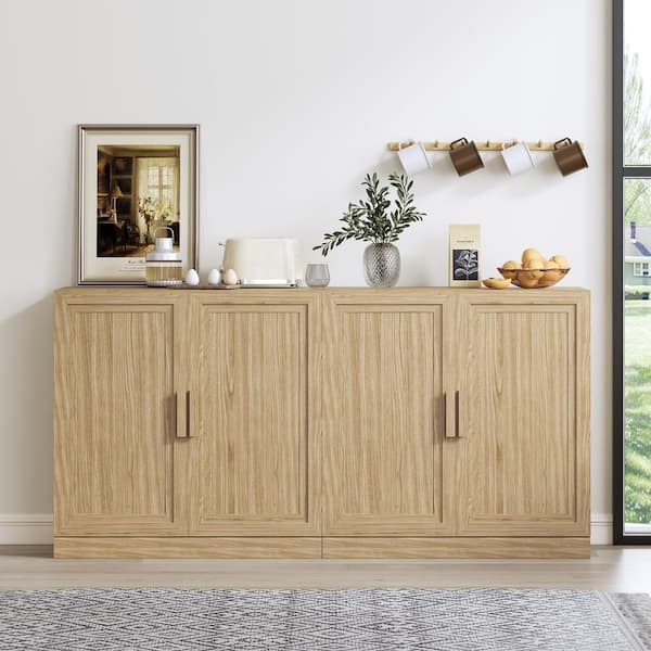 Natural Wood 62 in. W x 31 in. H Classic Kitchen Pantry Cabinet with Doors and Adjustable Shelves