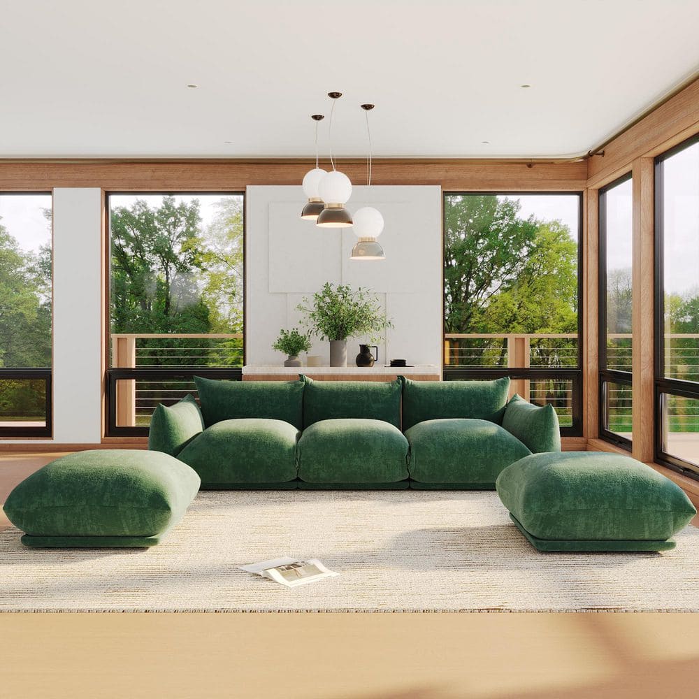 103.93 in. Square Arm Chenille Modular Sectional Sofa with Ottomans and Reconfigurable Design in Green price history on PriceWatchPro