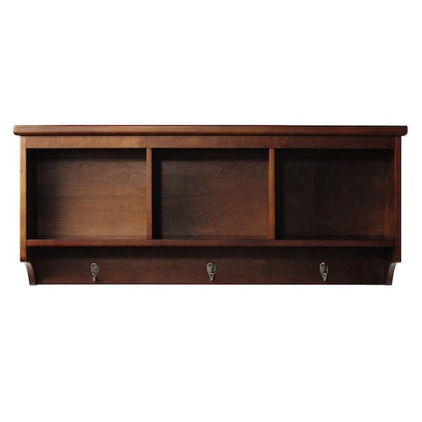 Home Decorators Collection Wellman 8.5 in. W x 38 in. L Wall Shelf with 3-Hooks in Dark Cherry