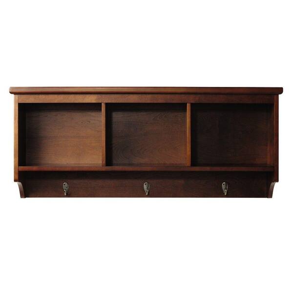 Home Decorators Collection Wellman 8.5 in. W x 38 in. L Wall Shelf with 3-Hooks in Dark Cherry