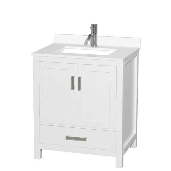 Wyndham Collection Sheffield 30 in. W. x 22 in. D x 35 in. H Single Bath Vanity in White with White Quartz Top