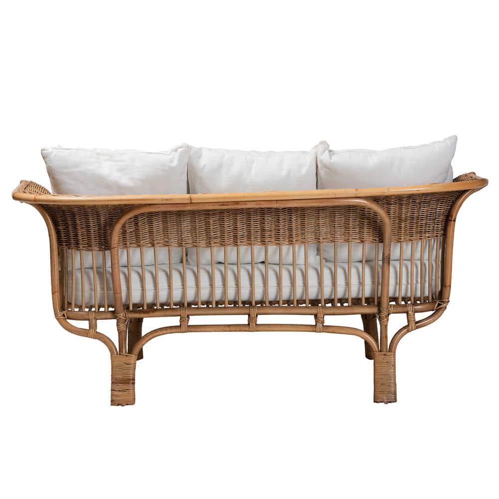 Edana Natural Rattan Sofa with White Cushions