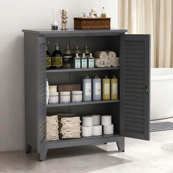 Black 47.2 in. H Metal Garage Storage Cabinet with 3 Shelves, Lockable Cabinet