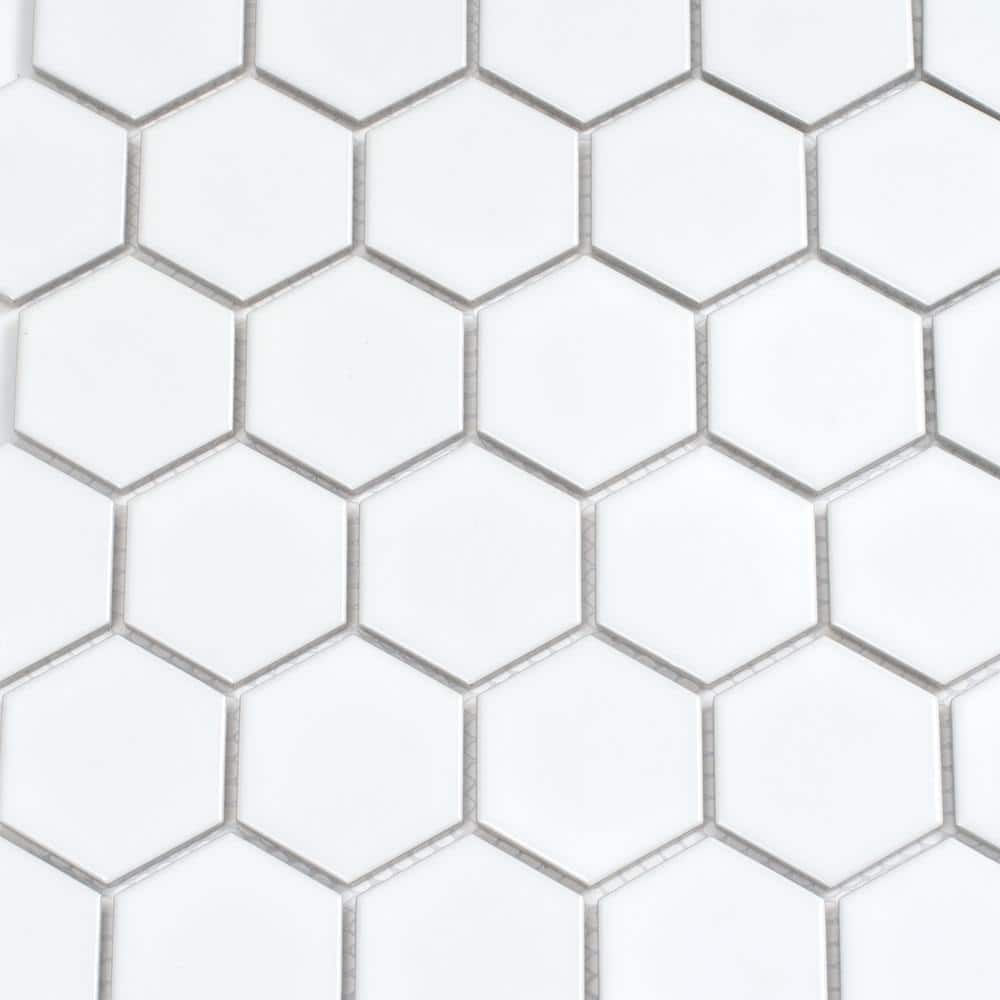 16" Matte White Porcelain Hexagon Mosaic Tile