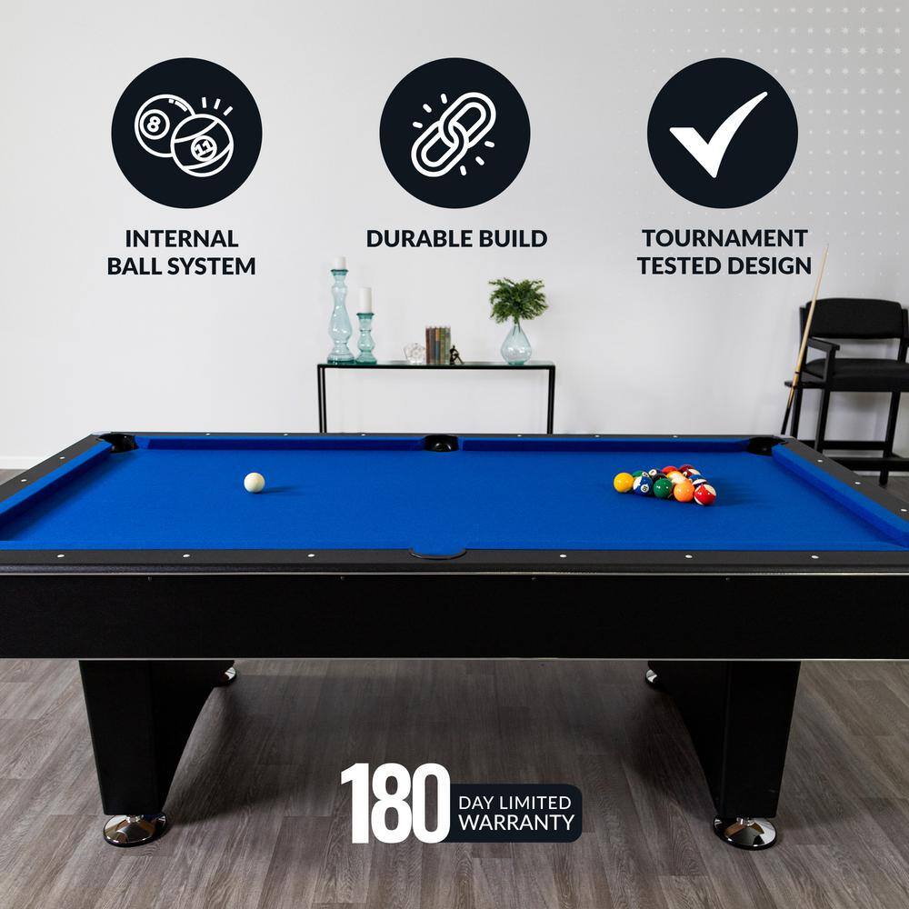 Hustler 8' Black Pool Table with Blue Felt and Ball Return