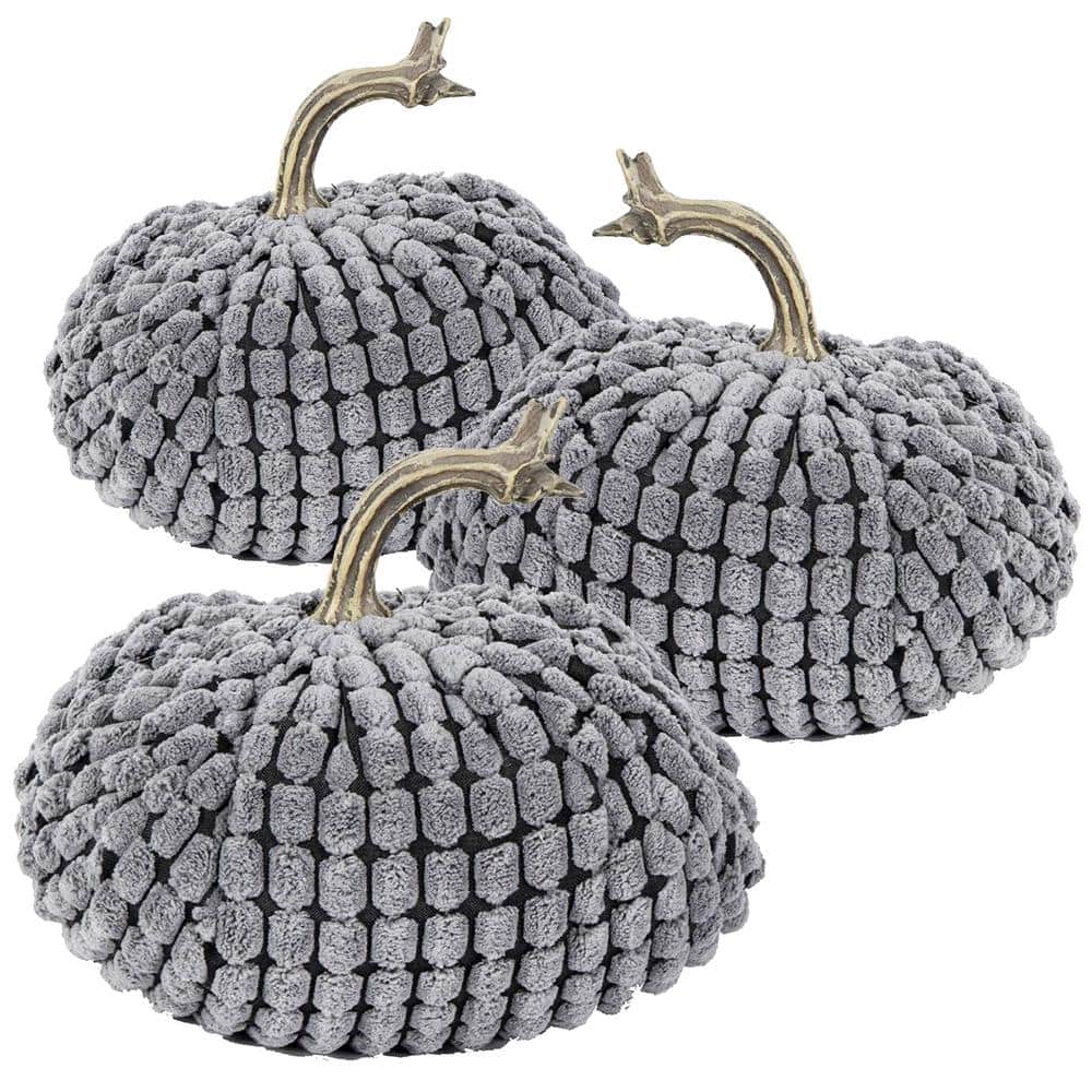 5.5 in. L x 5.5 in. W x 5 in. H Gray Chenille Weighted Pumpkin Set of 3, fo