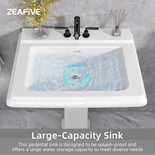 Zeafive 27 in. x 20 in. Vintage White Vitreous China Pedestal