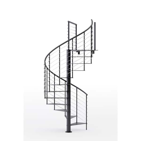 Mylen STAIRS Hayden Black Interior 60in Diameter, Fits Height 127.5in - 142.5in, 1 42in Tall Platform Rail Spiral Staircase Kit