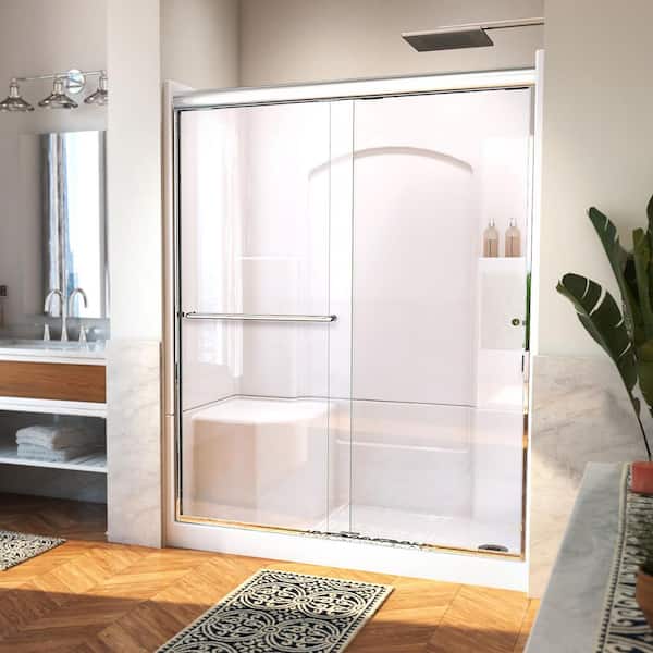 Accessible Living Alliance 60 in. L x 32 in. W x 77.5 in. H Alcove Right Drain Shower Door Kit in Chrome