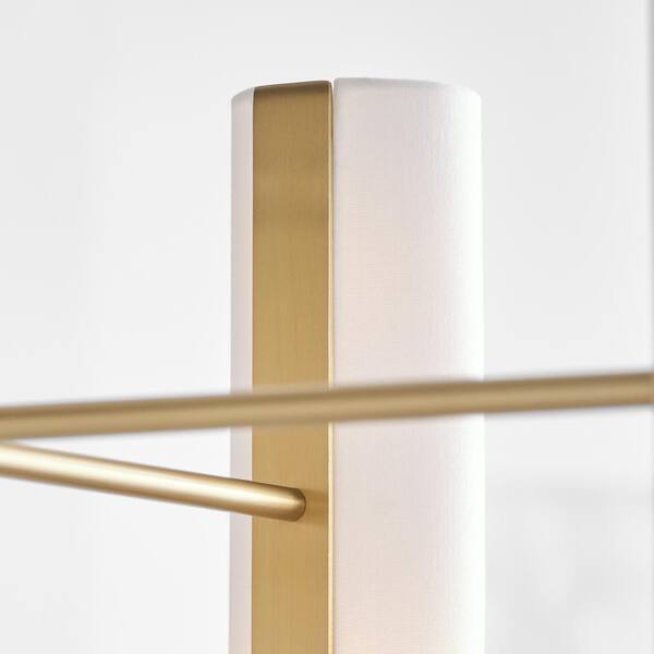 SCOTT LIVING - Capalino 8-Light Satin Brass Large Chandelier with White Linen Fabric Shades