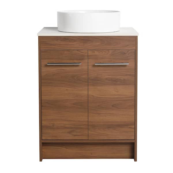 23.6 in. W x 18.9 in. D x 35.7 in. H Brown Freestanding Bath Vanity with White Ceramic Vanity Top
