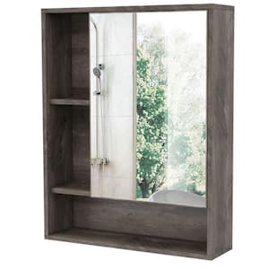 21.6 in. W x 6.3 in. D x 24 in. H Grey Bathroom Mirror Wall Cabinet with Single Door and Adjustable Shelf