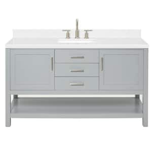 Bayhill 60.25 in. W x 22 in. D x 36 in. H Single Sink Freestanding Bath Vanity in Grey with Man-Made Stone Top