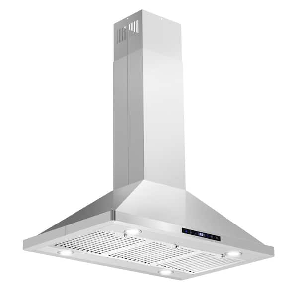 Cosmo 36-Inch 380 CFM Island Range Hood in Stainless Steel with Temper