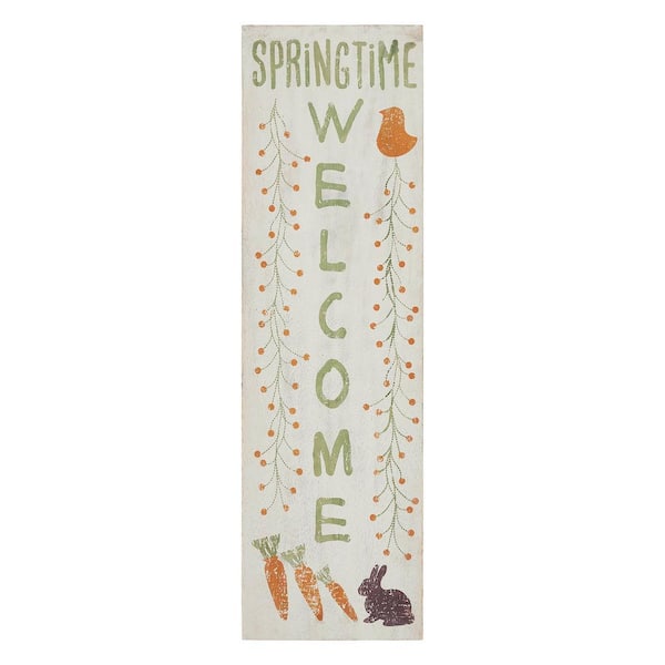 20 in. H Light Tan Orange Green Wooden Easter Springtime Welcome Sign