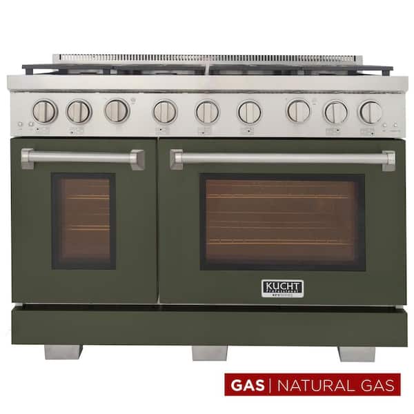48 in. 6.7 cu. ft. 7- Burners Natural Gas Range 2 Ovens 1 Convection in Olive Green with True Simmer Burners
