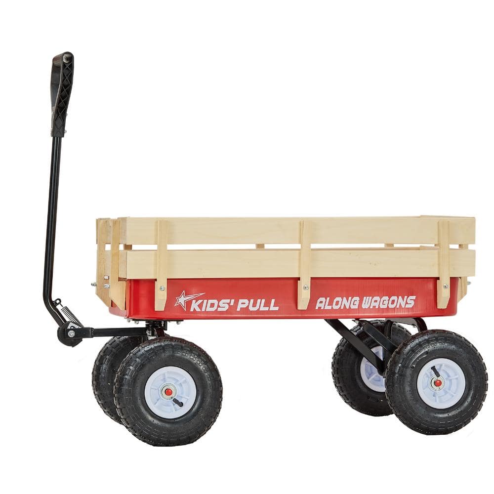 Metal Outdoor Pull-Along Wagon with Wooden Panels & Handle, Supports up to 330 lbs for Gardening Beach, Red price history on PriceWatchPro