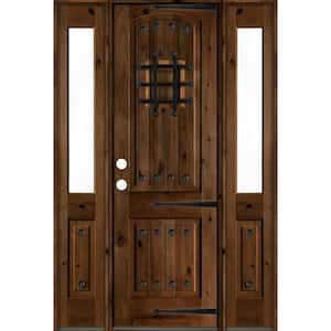 58 in. x 96 in. Medit. Knotty Alder Right-Hand/Inswing Clear Glass Provincial Stain Wood Prehung Front Door w/DHSL