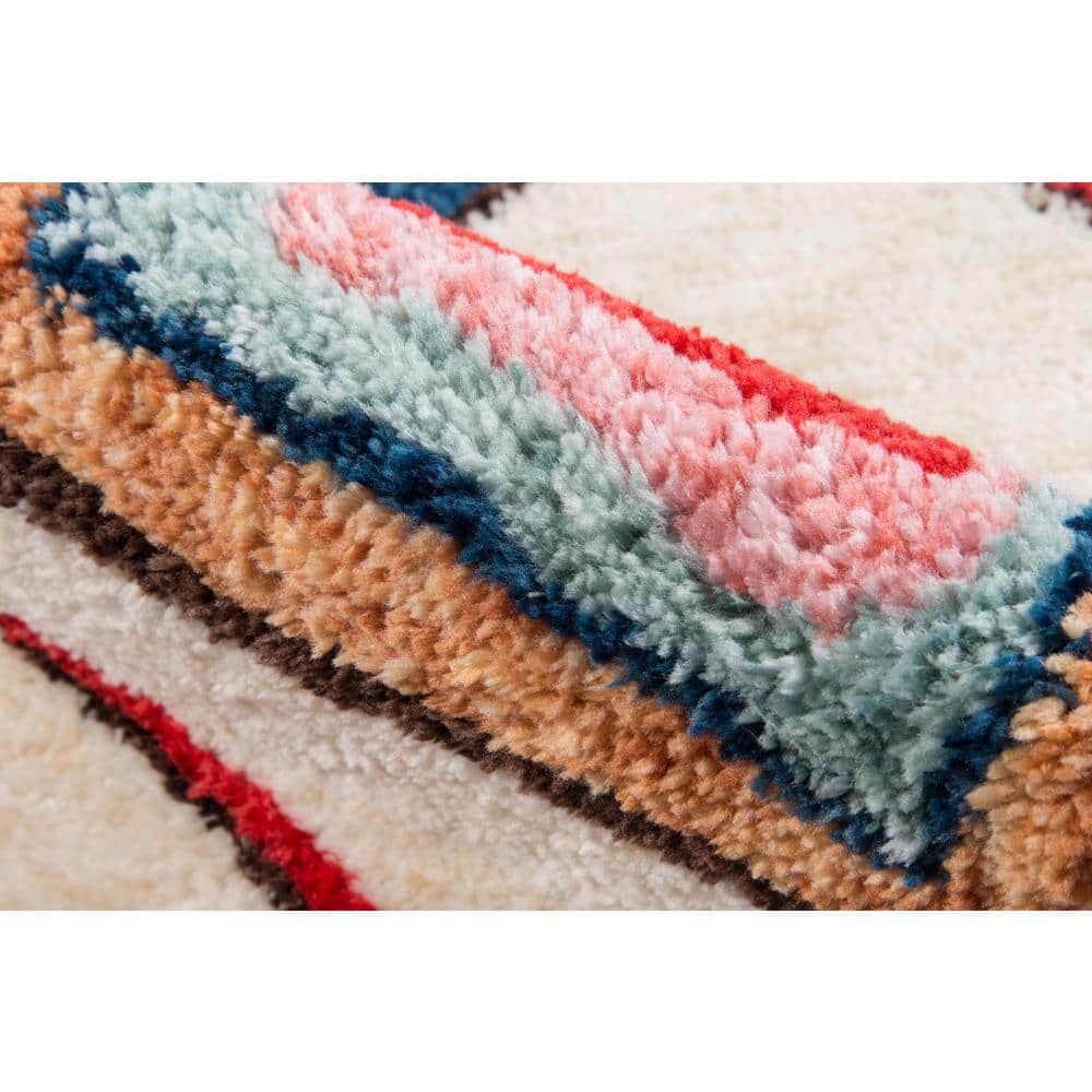 Vibrant Geometric Red Synthetic 7'6" x 9'6" Tufted Area Rug