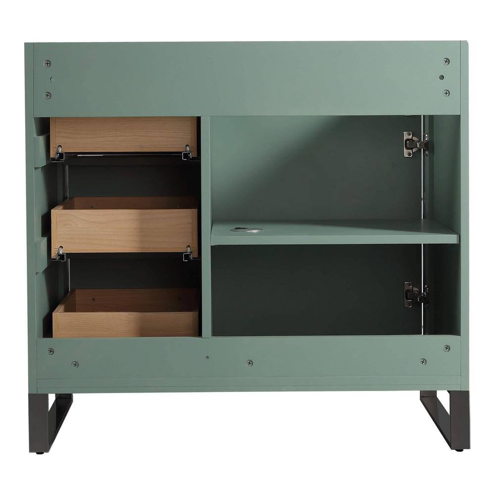 Mint Green Plywood Freestanding Vanity with Black Marble Top