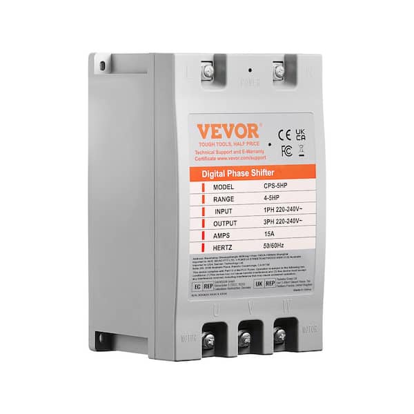 3 Phase Converter 5HP 15 Amp 220-Volt 1 Phase to 3 Phase Digital Phase Shifter for Residential and Light Commercial Use