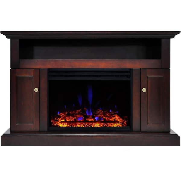 Hanover Kingsford 47.5 in. Freestanding Electric Fireplace TV Stand in Mahogany with Deep Log Display