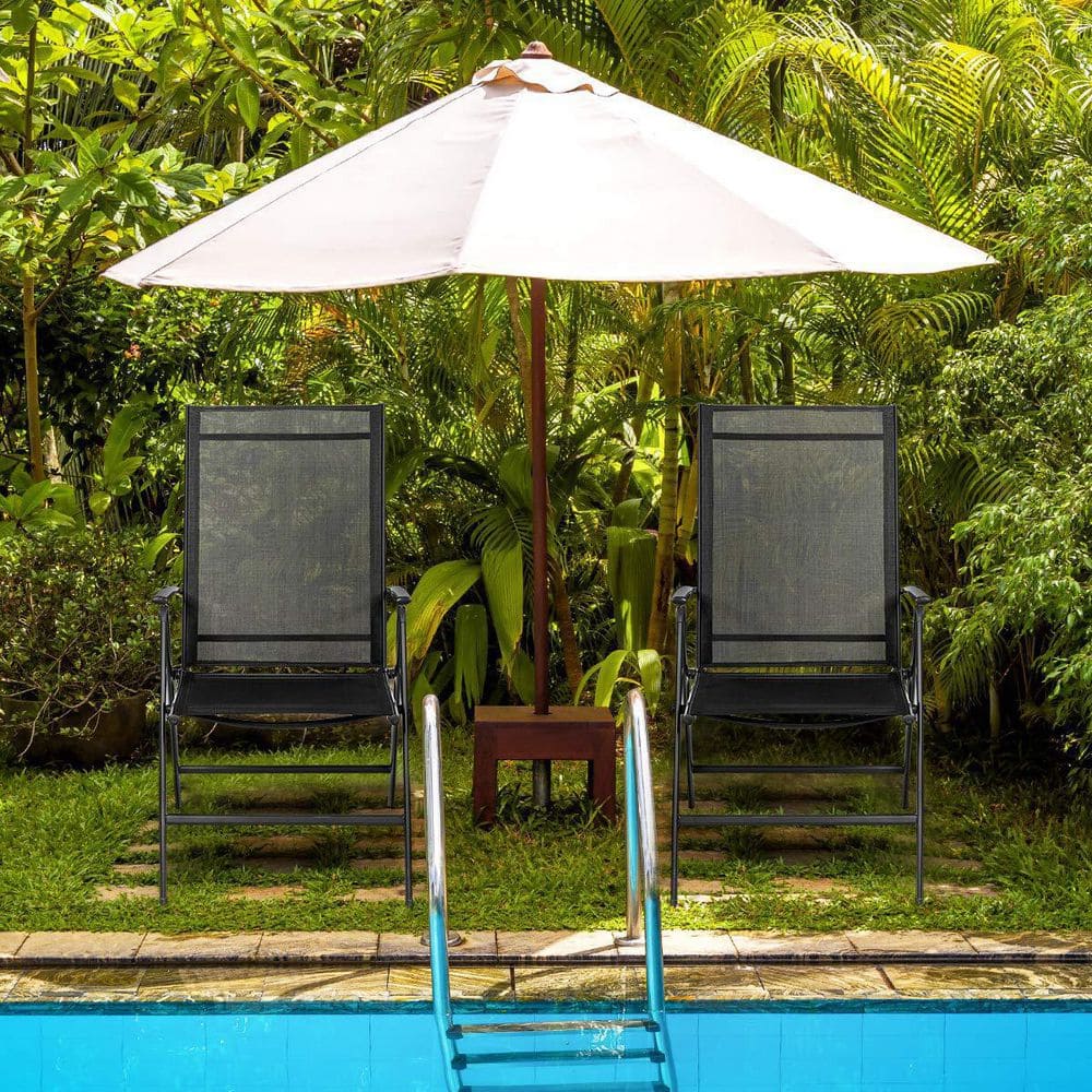 Set of 2 Black Adjustable Folding Patio Dining Chairs