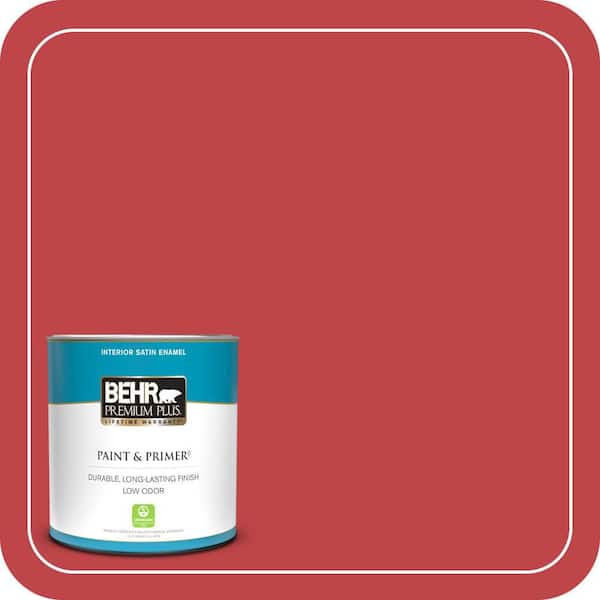 BEHR PREMIUM PLUS 1 qt. Home Decorators Collection #HDC-FL13-1 Glowing Scarlet Satin Enamel Low Odor Interior Paint & Primer