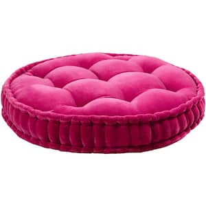 Biasca Bright Pink Solid Cotton 30 in. x 30 in. Round Throw Pillow