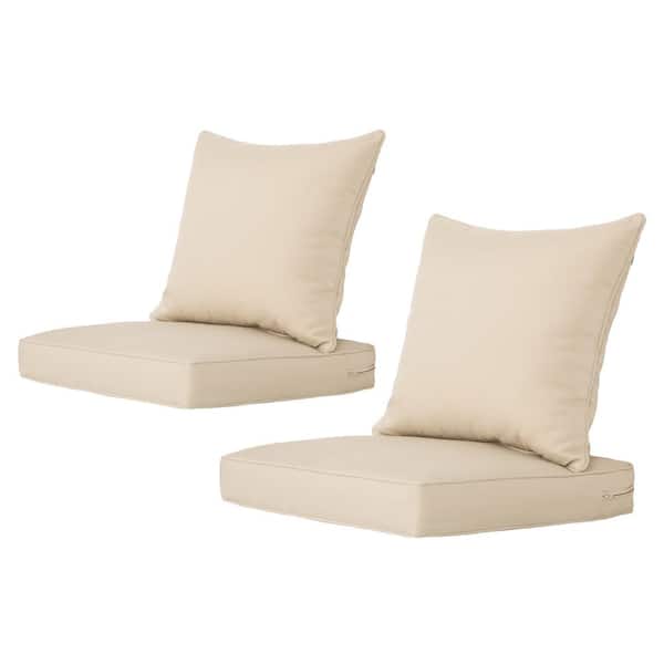 ARTPLAN Outdoor/Indoor Deep-Seat Cushion 24 in. x 24 in. x 4 in. For The Patio, Backyard and Sofa Set of 2 Beige