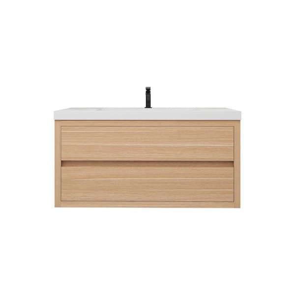 Louis 42 in. W x 20 in. D x 22 in. H Single Sink Floating Bath Vanity in Champagne Oak with White Acrylic Top