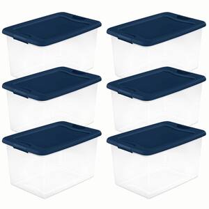 64-Qt. Latching Plastic Storage Container Tote, Marine Blue (6 Pack)