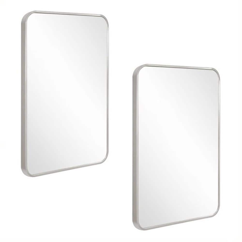 Isla Rectangular Accent Wall Mirror with Metal rounded Silver Frame, 30 in 