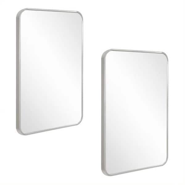 Design House Isla Rectangular Accent Wall Mirror with Metal rounded Silver Frame, 30 in H x 20 in W (2-Pack)