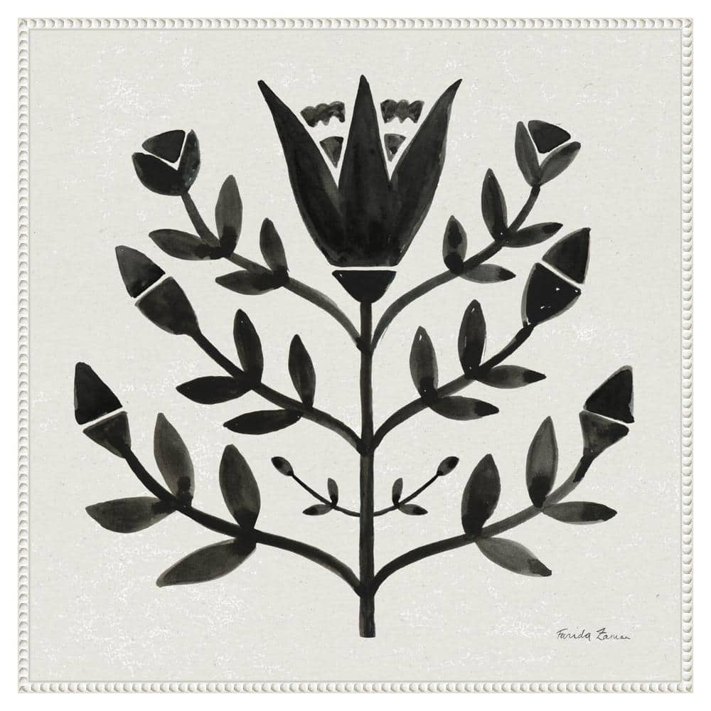 Garden Folk Flowers II Black by Farida Zaman 1 Piece Floater Frame Giclee Home Canvas Art Print 30 in. x 30 in -  Amanti Art, A38868300487