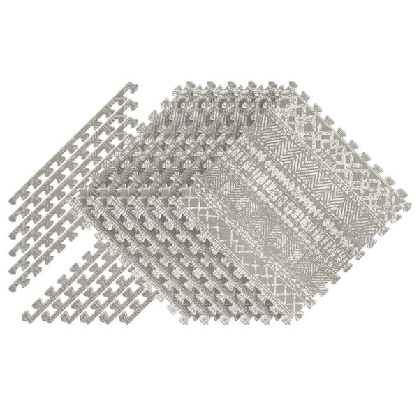 Norsk Bohemian Reversible Interlocking Foam Floor Tiles, Khaki 24,8in, x 24,8in, x 0,47in, (6 pack) (24 sq, ft,)