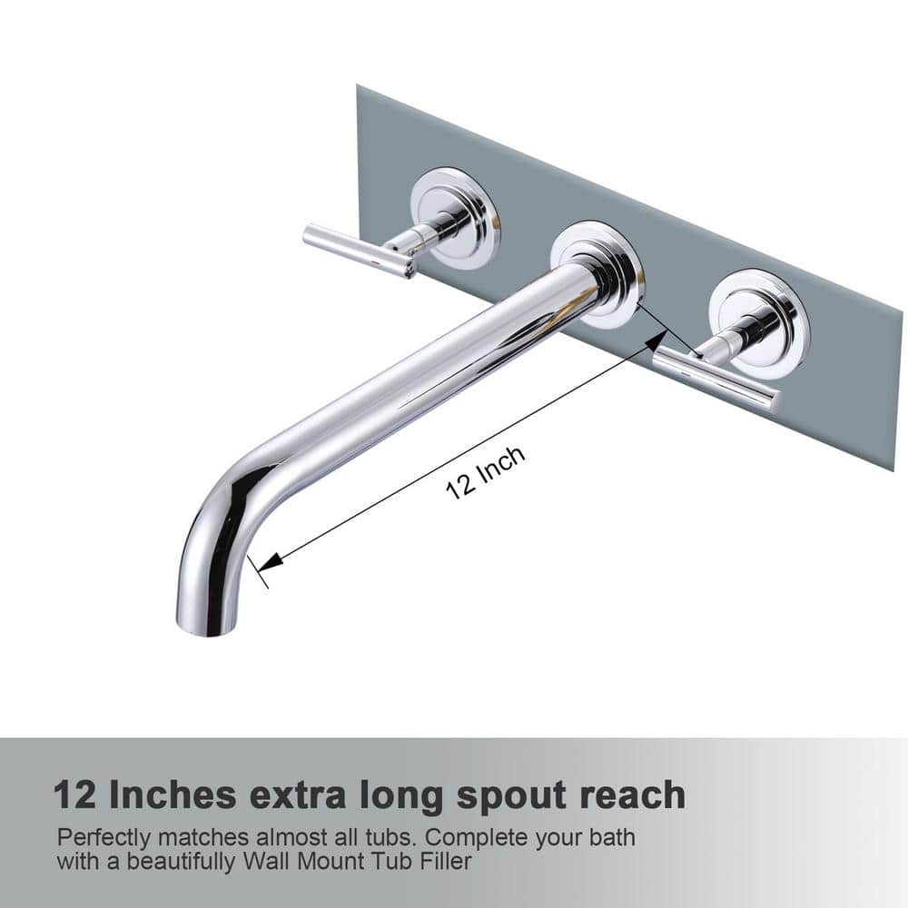 Chrome Double Handle Wall Mounted Roman Tub Faucet