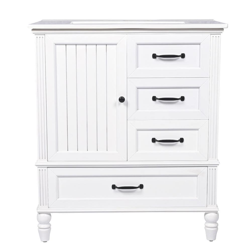 30 in. W Single Sink Freestanding Bath Vanity in White with White Ceramic Top Unassembled price history on PriceWatchPro