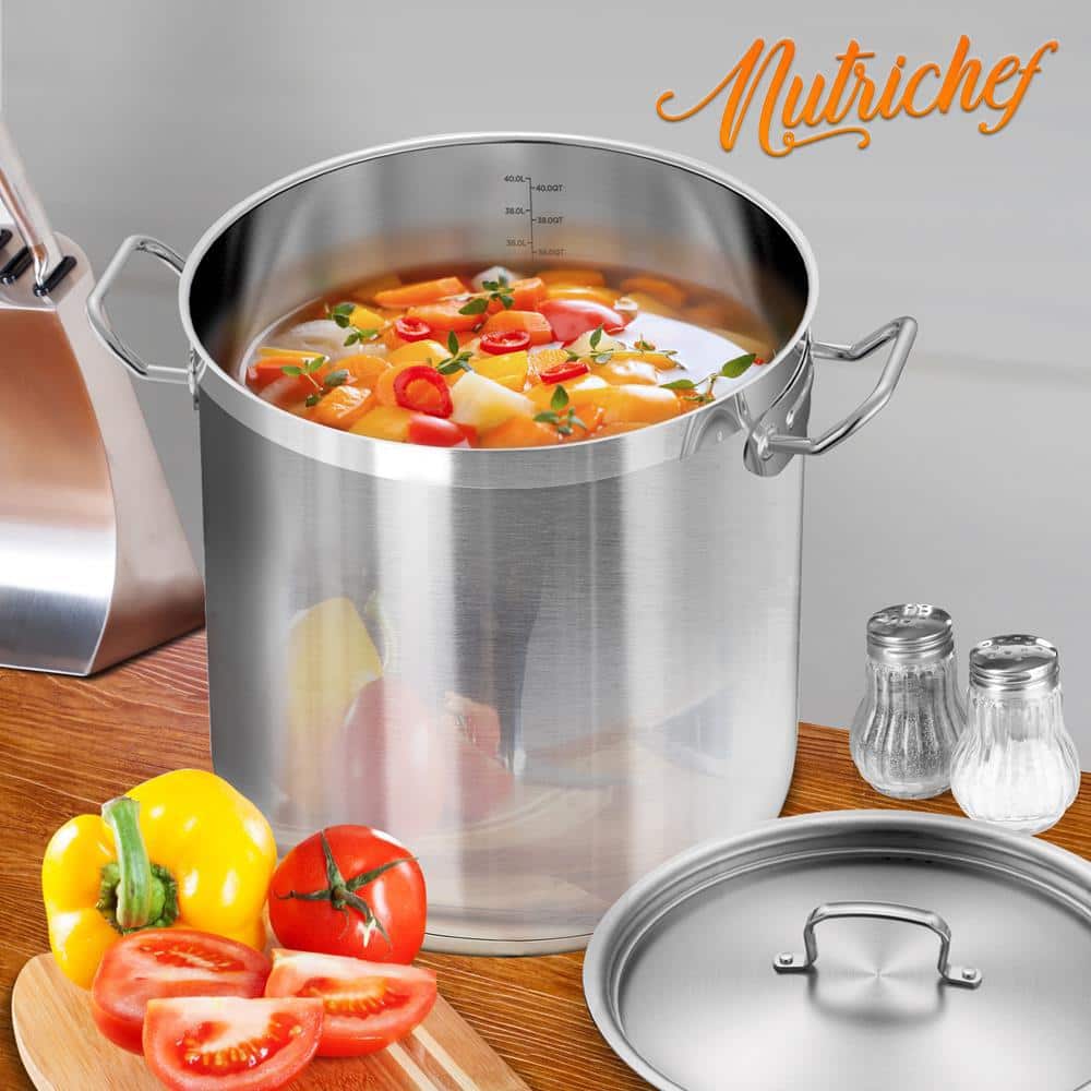 NutriChef 40 Quart Heavy Duty Stainless Steel Stockpot with Lid