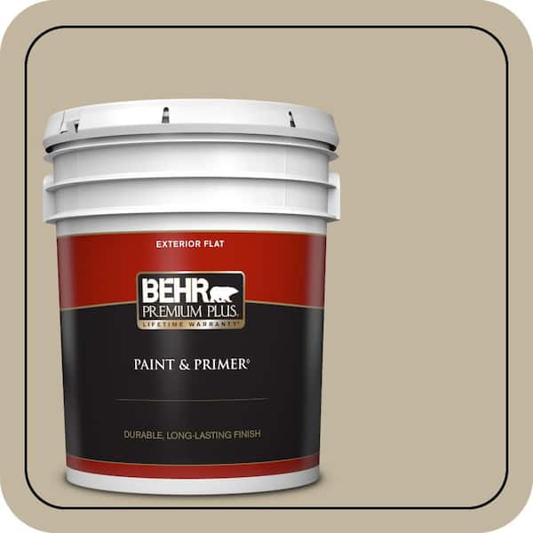 BEHR PREMIUM PLUS 5 gal. Home Decorators Collection #HDC-NT-09 Basic Khaki Flat Exterior Paint & Primer