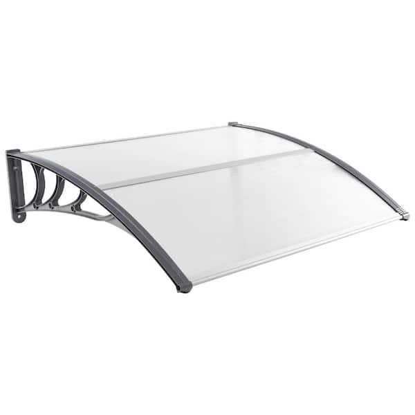 48 in. x 40 in. Polycarbonate Door and Window Awning with Aluminum Bars and ABS Brackets, Gray