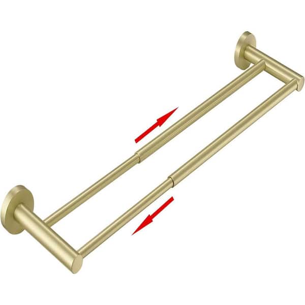 PRIMEPLUS 28 in. Wall Mounted Stainless Steel Adjustable Double Towel Bar in Brushed Gold
