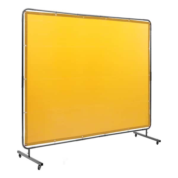 SKYSHALO Welding Screen with Frame 6 ft. x 8 ft. Welding Curtain Screen Flame-Resistant Vinyl Welding Protection Screen Yellow