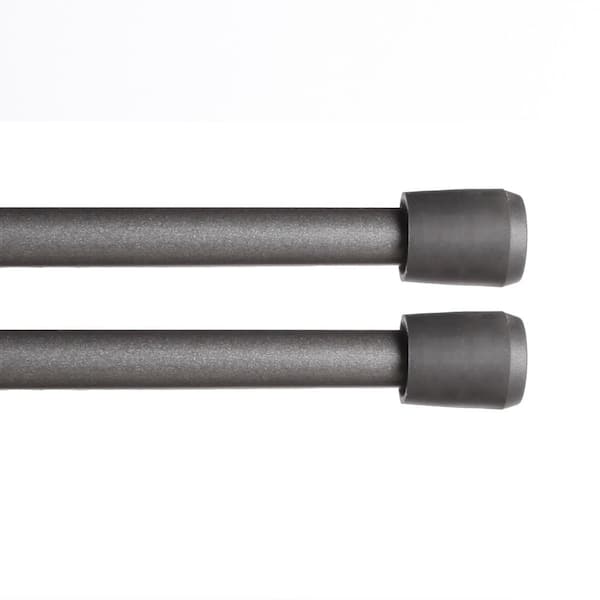 Kenney Fast Fit No Tools 18 in. - 28 in. Adjustable Spring Tension Curtain Rod, 7/16 in. Dia. in Gunmetal, Set of 2