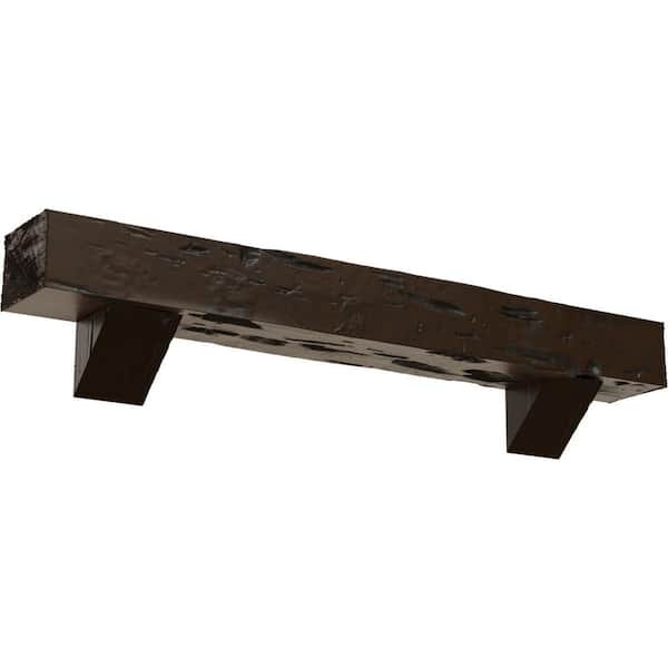 Ekena Millwork 8 in. x 10 in. x 7 ft. Pecky Cypress Faux Wood Fireplace Mantel Kit with Breckinridge Corbels, Burnished Mahogany
