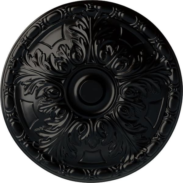 Ekena Millwork 15-3/4" x 5/8" Granada Urethane Ceiling Medallion (Fits Canopies upto 4-1/4"), Hand-Painted Jet Black