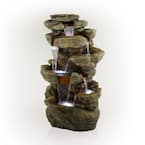 51 in. Tall Outdoor Rainforest Floor Tiered Fountain with LED Lights and Bluetooth Speaker