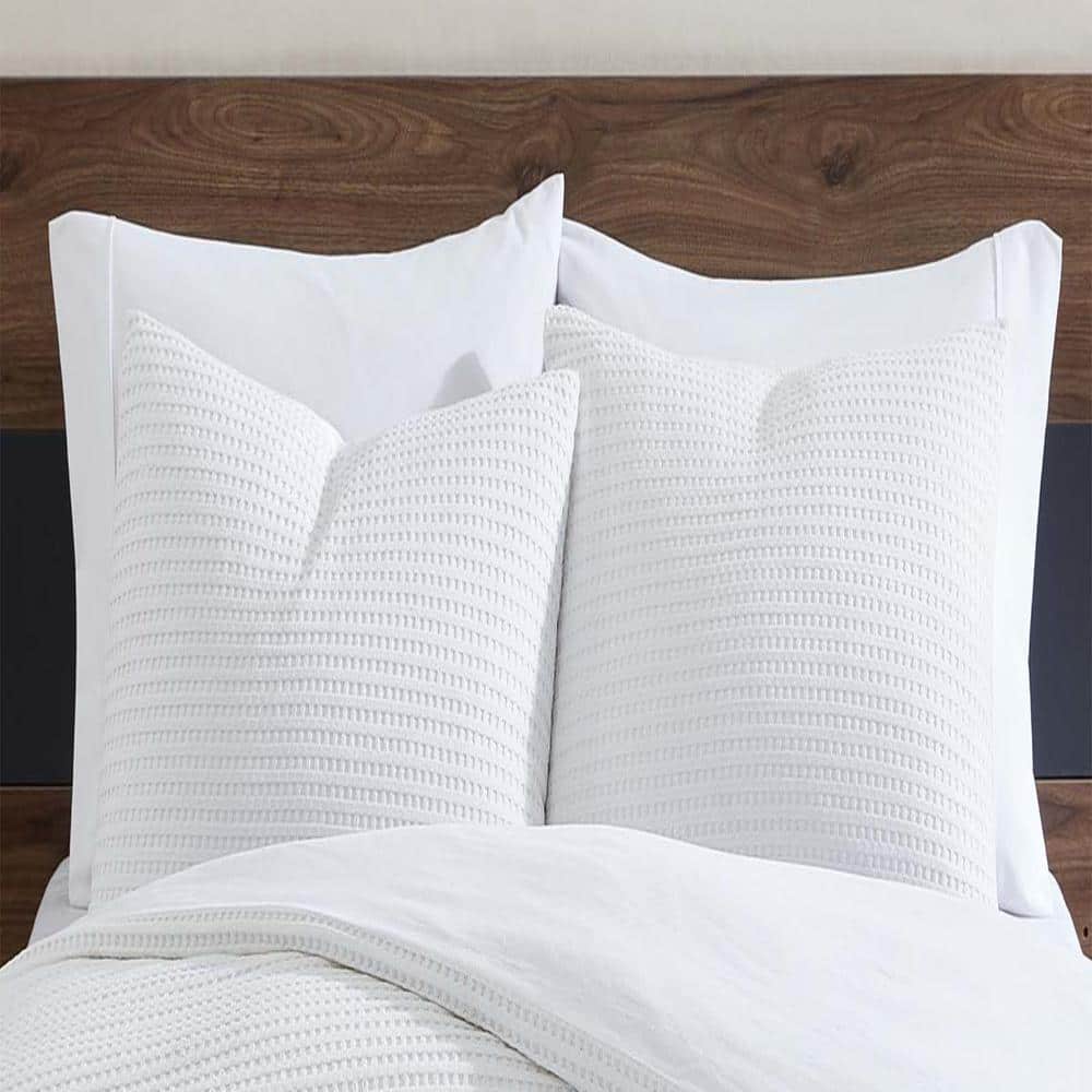 White Full Microfiber Reversible Waffle Comforter Set