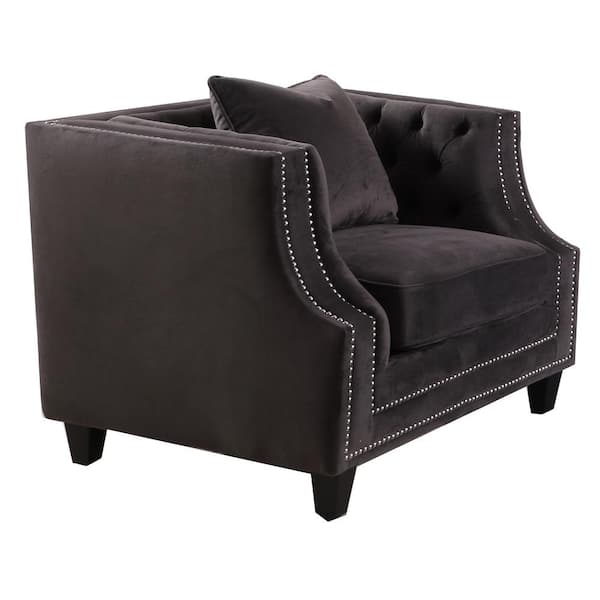 Best Master Furniture Ciel Gray Tufted Velvet Arm Chair