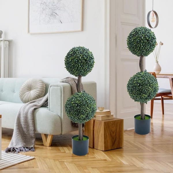 Garvee 2.9 ft. Topiary Trees Artificial Milan Grass Ball Topiary Trees with Balls Boxwood Ball Plant